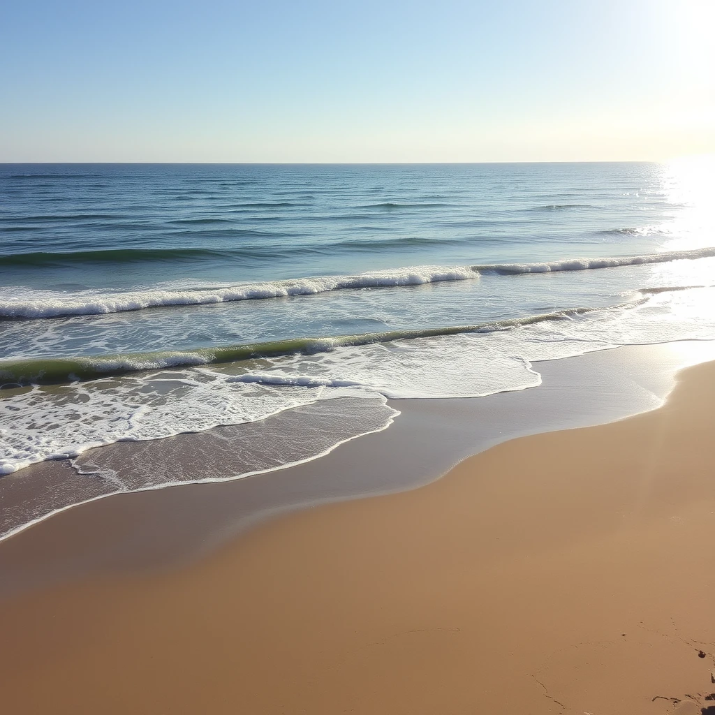 Serene beach scene, waves crashing