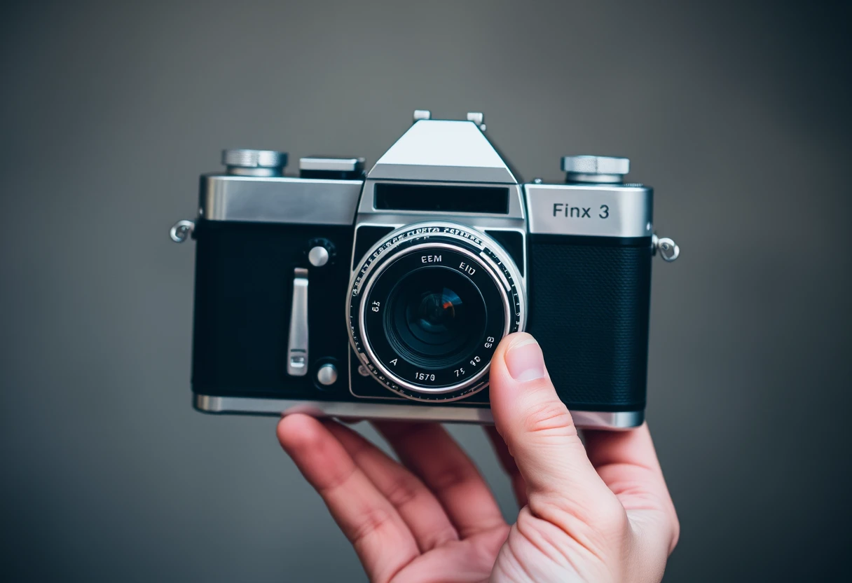 Vintage camera in hands